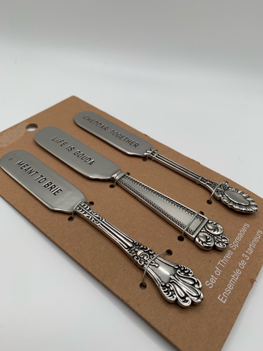 SOLD Mud Pie Stamped Cheese Spreader Set Featuring Vintage-Style Handles - Picture 7 of 9